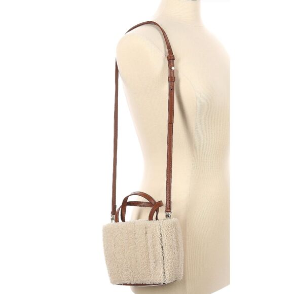 Themoirè ARIA RE-FUR MILK&BROWN Small Tote Crossbody Sherpa - Picture 4 of 5